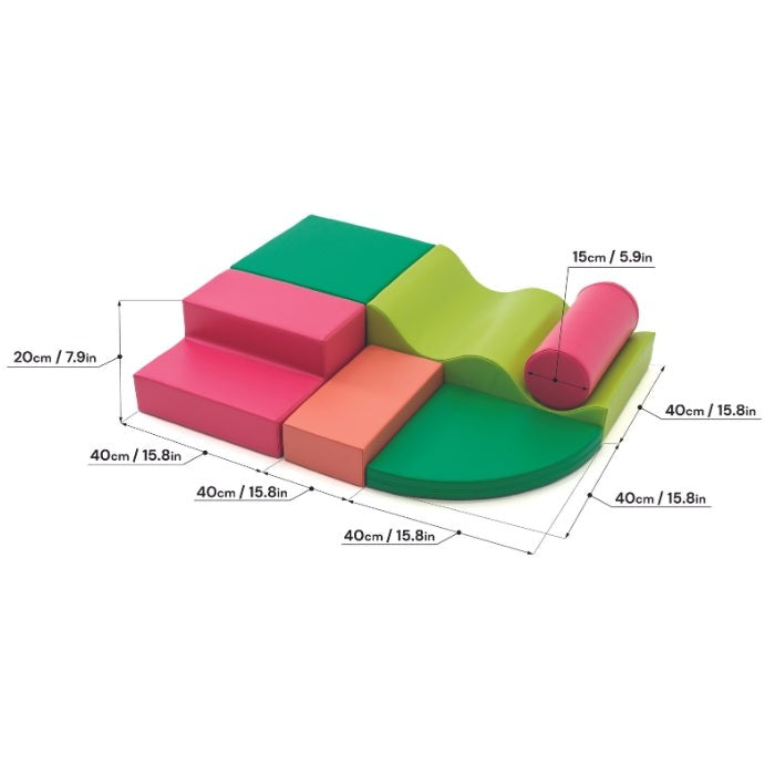 Soft Play 6 Foam Block Set - Pink & Green Explorer