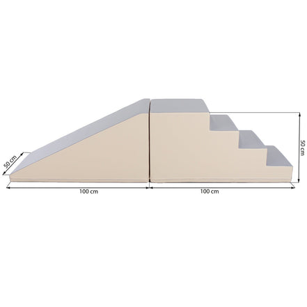 Soft Play Step and Slide Set - Beige and Grey